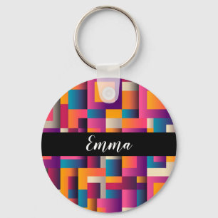 Colourful Abstract Squares and Shapes Keychain