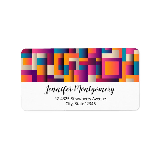 Colourful Abstract Squares and Shapes Label (Front)