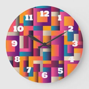 Colourful Abstract Squares and Shapes Large Clock