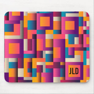 Colourful Abstract Squares and Shapes Monogram Mouse Pad
