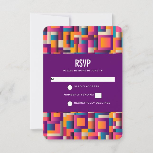 Colourful Abstract Squares and Shapes RSVP Card (Front)
