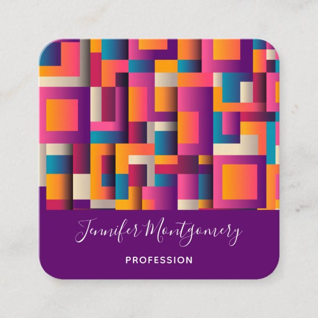 Colourful Abstract Squares and Shapes Square Business Card (Front)