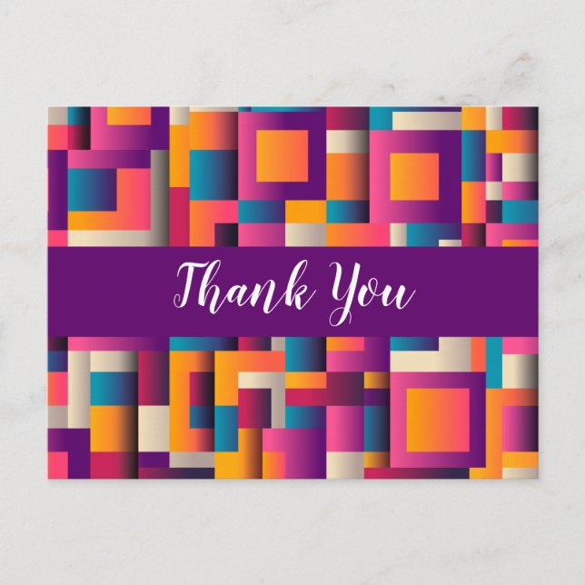 Colourful Abstract Squares and Shapes Thank You Postcard (Front)