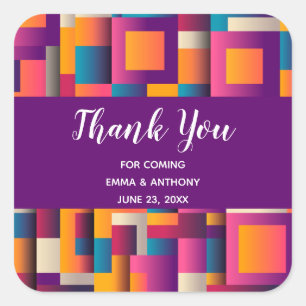 Colourful Abstract Squares and Shapes Thank You Square Sticker