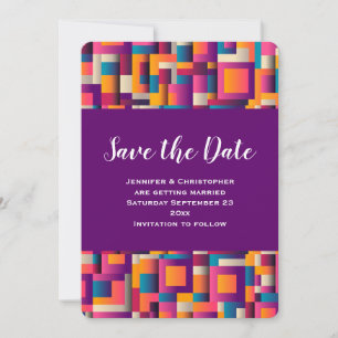 Colourful Abstract Squares and Shapes Wedding Save The Date