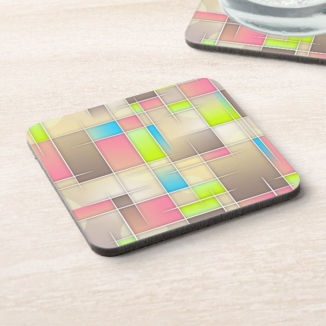 Colourful Abstract Squares Geometric Pattern Coaster (Left Side)