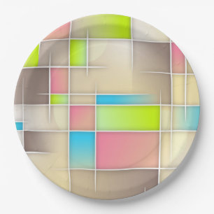 Colourful Abstract Squares Geometric Pattern Paper Plate