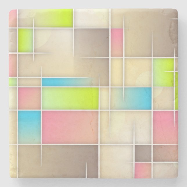 Colourful Abstract Squares Geometric Pattern Stone Coaster (Front)