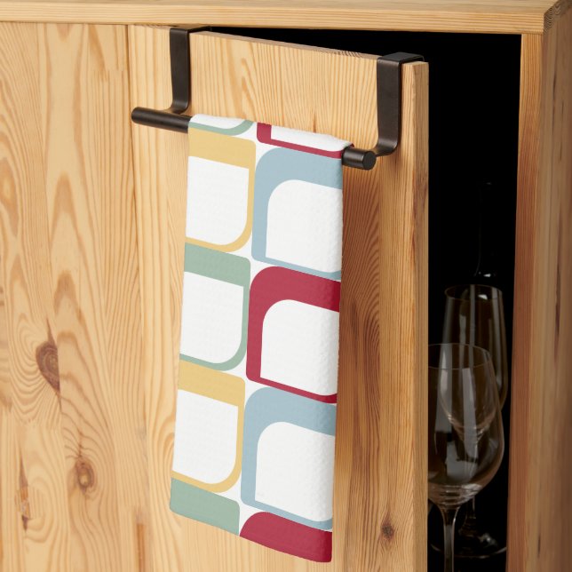 Colourful Abstract Squares Retro Pattern Kitchen Towel (Thirds Fold)