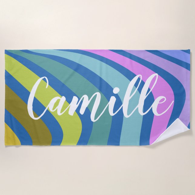 Colourful Abstract Squiggle Swirls Personalized Beach Towel (Front)