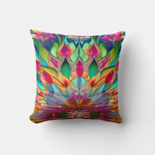 Colourful Abstract Stained Glass Throw Pillow