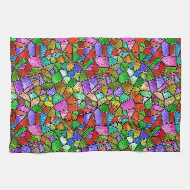Colourful Abstract Stained Glass Window Kitchen Towel (Horizontal)