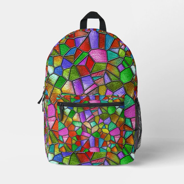 Colourful Abstract Stained Glass Window Printed Backpack (Front)
