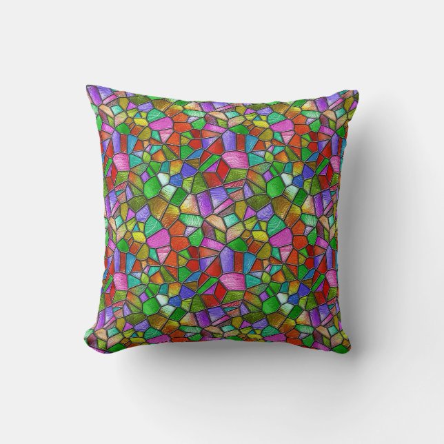 Colourful Abstract Stained Glass Window Throw Pillow (Front)