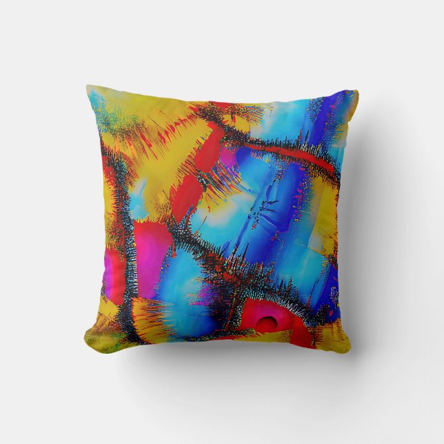 Colourful Abstract Stich Pattern Throw Pillow (Front)