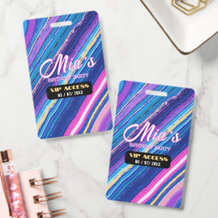 Colourful Abstract Stripe Birthday Party VIP Acces Badge