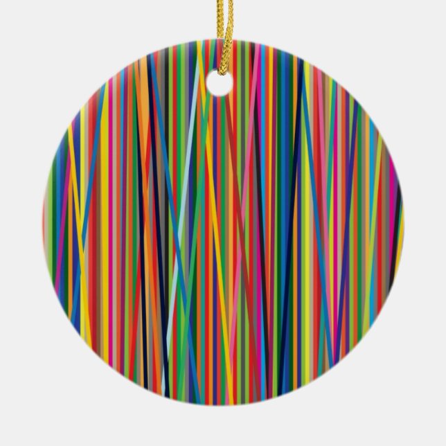 Colourful abstract stripes design ceramic ornament (Front)