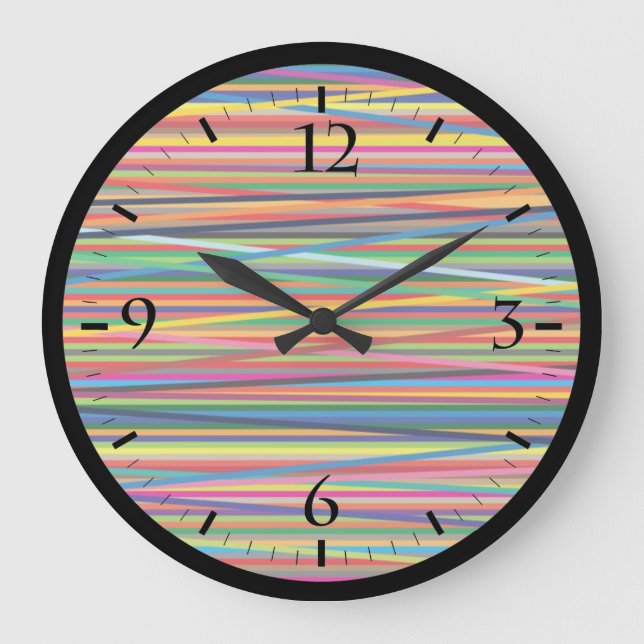 Colourful abstract stripes design large clock (Front)