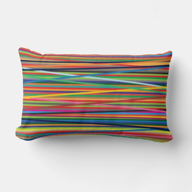 Colourful abstract stripes design lumbar pillow (Front)