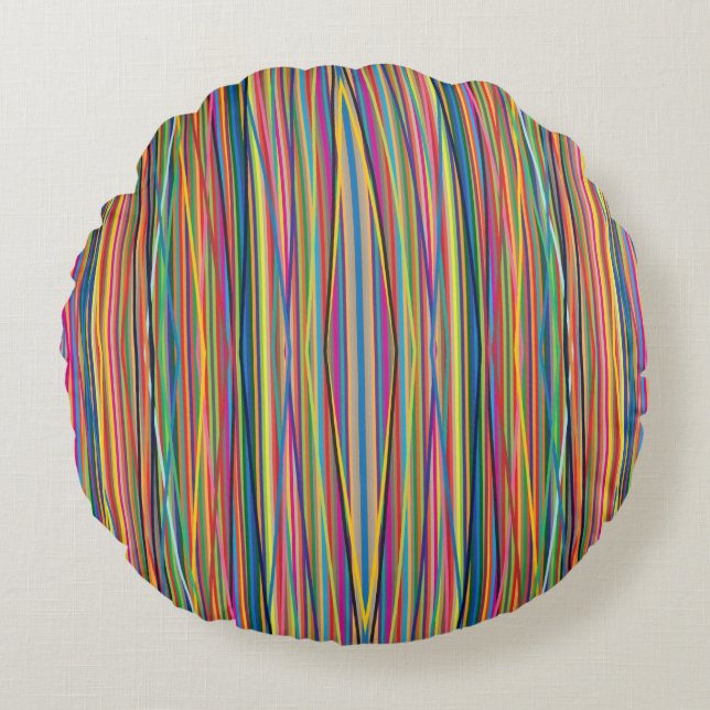 Colourful abstract stripes design round pillow (Front)