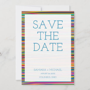 Colourful abstract stripes design save the date