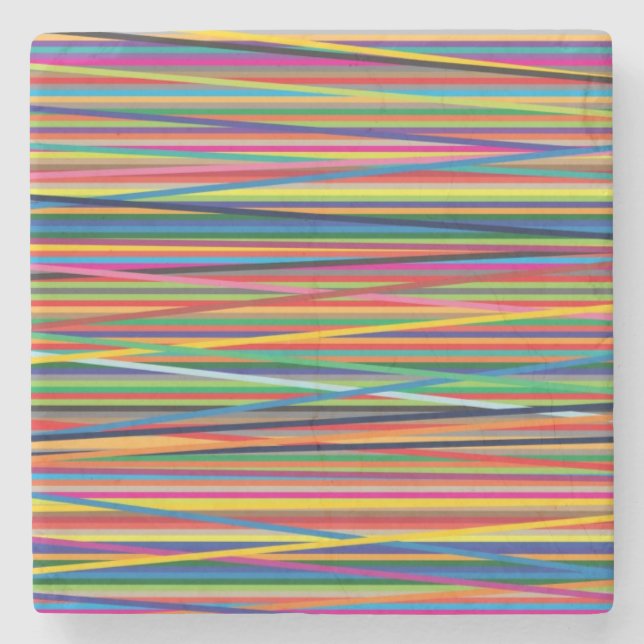 Colourful abstract stripes design stone coaster (Front)