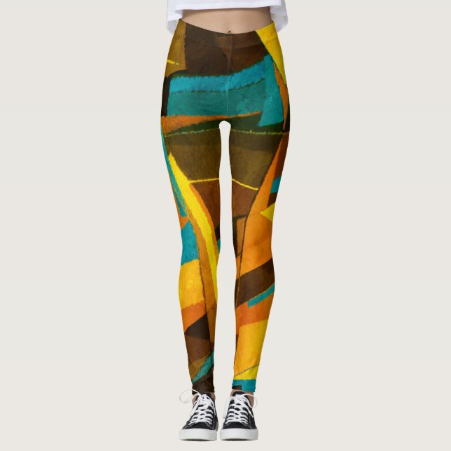 Colourful Abstract Stripes: Paint Texture Leggings (Front)