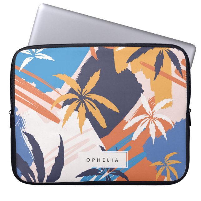 Colourful Abstract Summer Palm Tree Pattern Laptop Sleeve (Front)