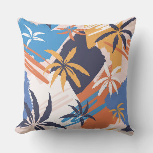 Colourful Abstract Summer Palm Tree Pattern Throw Pillow