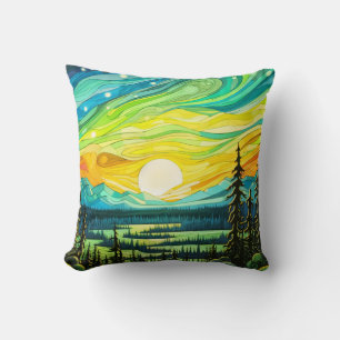 Colourful Abstract Sunset Landscape Throw Pillow