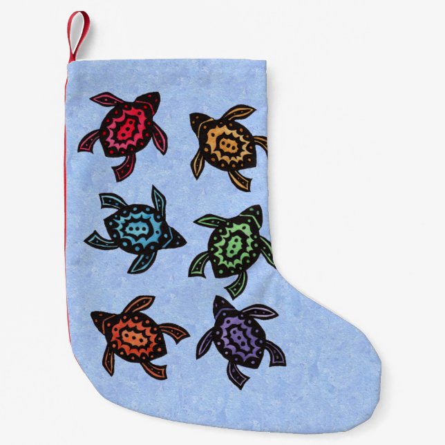 Colourful Abstract Swimming Turtles Small Christmas Stocking (Front)