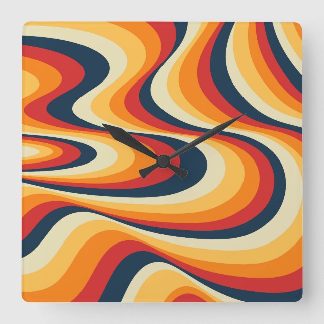 Colourful abstract swirl design square wall clock (Front)