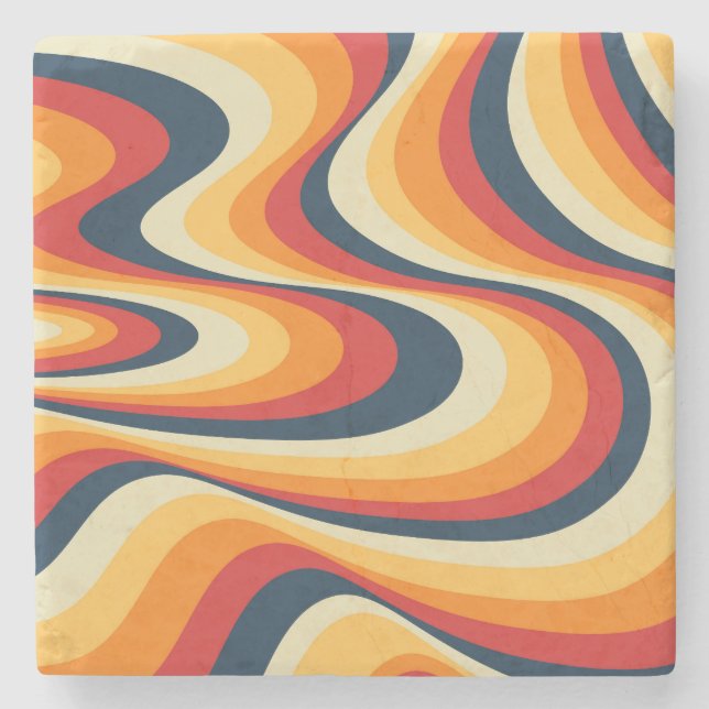 Colourful abstract swirl design stone coaster (Front)