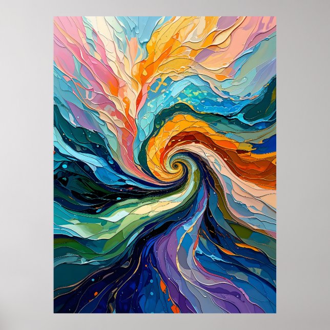 Colourful Abstract Swirl: Dynamic Spectrum Art for Poster (Front)