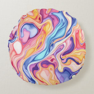 Colourful Abstract Swirl Fluid Pattern  Round Pillow