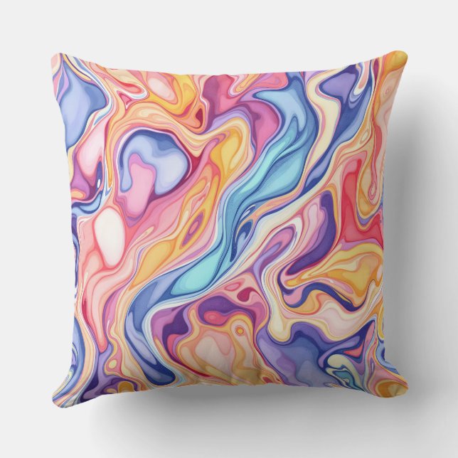 Colourful Abstract Swirl Fluid Pattern  Throw Pillow (Back)