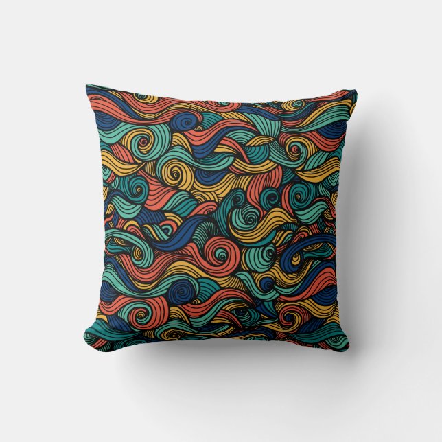 Colourful Abstract Swirl Pattern Throw Pillow (Front)