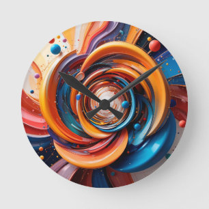 Colourful Abstract Swirling Design Round Clock