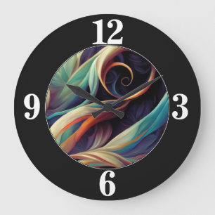 Colourful Abstract Swirls Large Clock