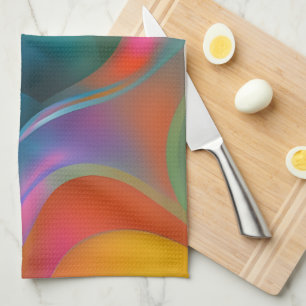 Colourful Abstract Swirls Orange Blue Green Pink   Kitchen Towel