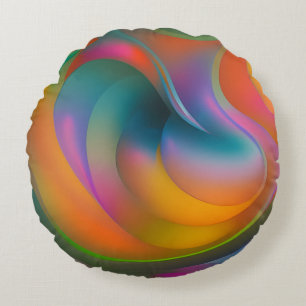 Colourful Abstract Swirls Orange Blue Green Pink Round Pillow