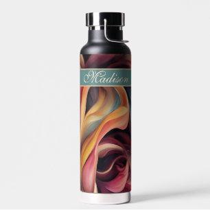 Colourful Abstract Swirls with Name Water Bottle