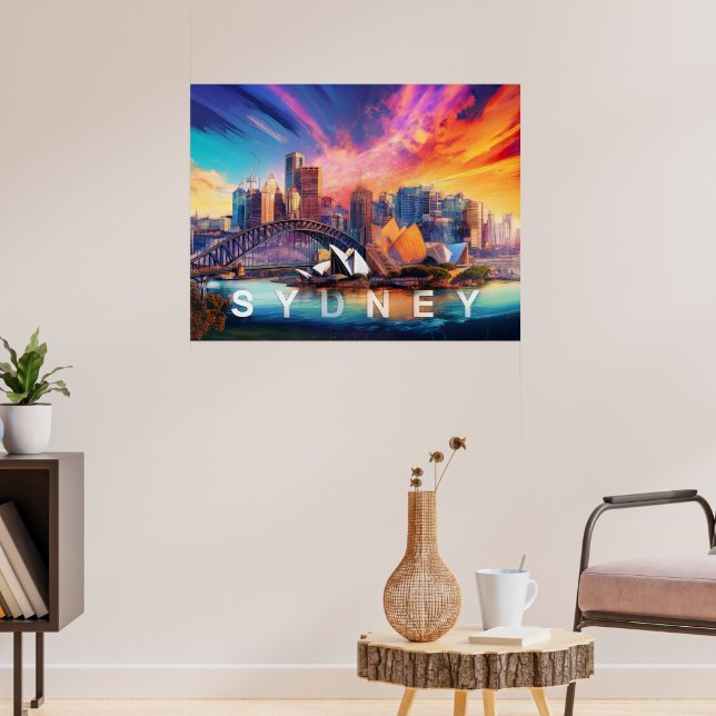 Colourful Abstract Sydney Australia Skyline Poster (Living Room 3)