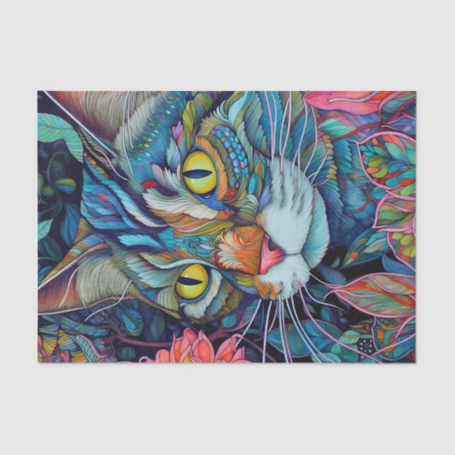 Colourful Abstract Tabby Cat Tissue Paper (Front)