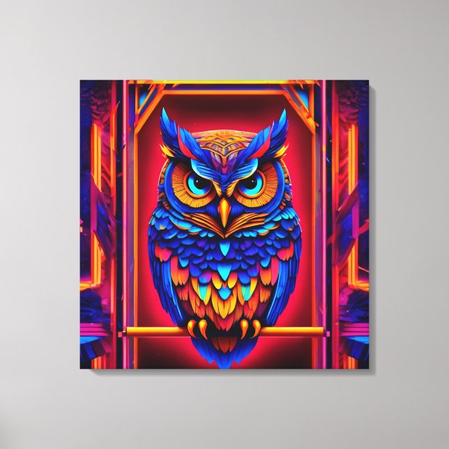 Colourful Abstract Techno Owl Canvas Print (Front)