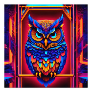Colourful Abstract Techno Owl Photo Print