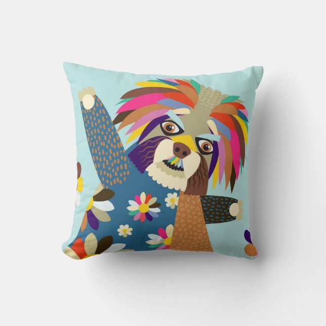 Colourful Abstract Terrier Dog Animal Portrait Throw Pillow (Front)