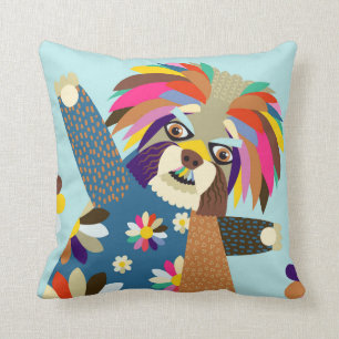 Colourful Abstract Terrier Dog Animal Portrait Throw Pillow