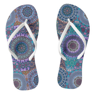 Colourful abstract tile pattern design flip flops