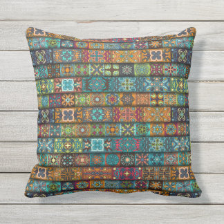 Colourful abstract tile pattern design outdoor pillow